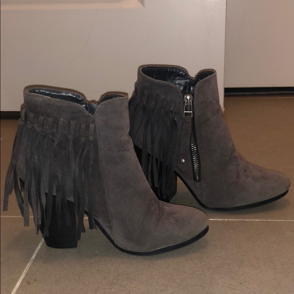 Grey Fringed Booties